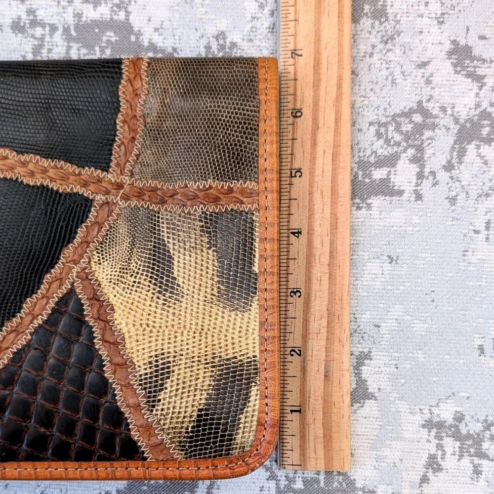 Carlos‎ Falchi Patchwork Leather Clutch Handbag Brown Black Tan Exotic Skin